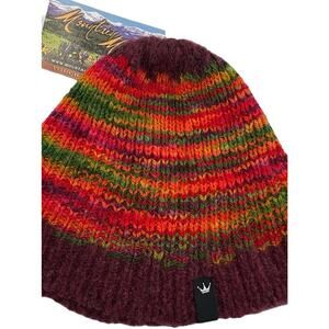 Dohm Beanie Cap Handpaint Hat Rainbow Stripes Mountain Meadow Merino Wool Sm New